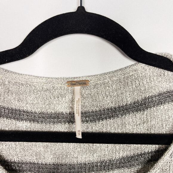 Free People XSmall Gray Striped Tunic Sweater Side Split Long Sleeve Oversized - Picture 6 of 8